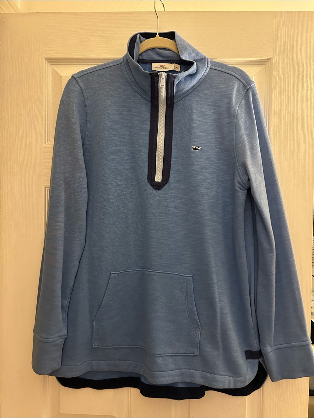 Vineyard Vines Light Blue Half-Zip Pullover with Navy Trim